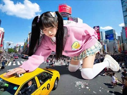 Giantess in Shibuya: A Surreal J-Fashion Portrait AI prompt example (Video)