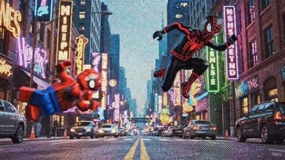 Interdimensional Encounter: LEGO Spider-Man Meets Miles Morales AI prompt example (Veo)